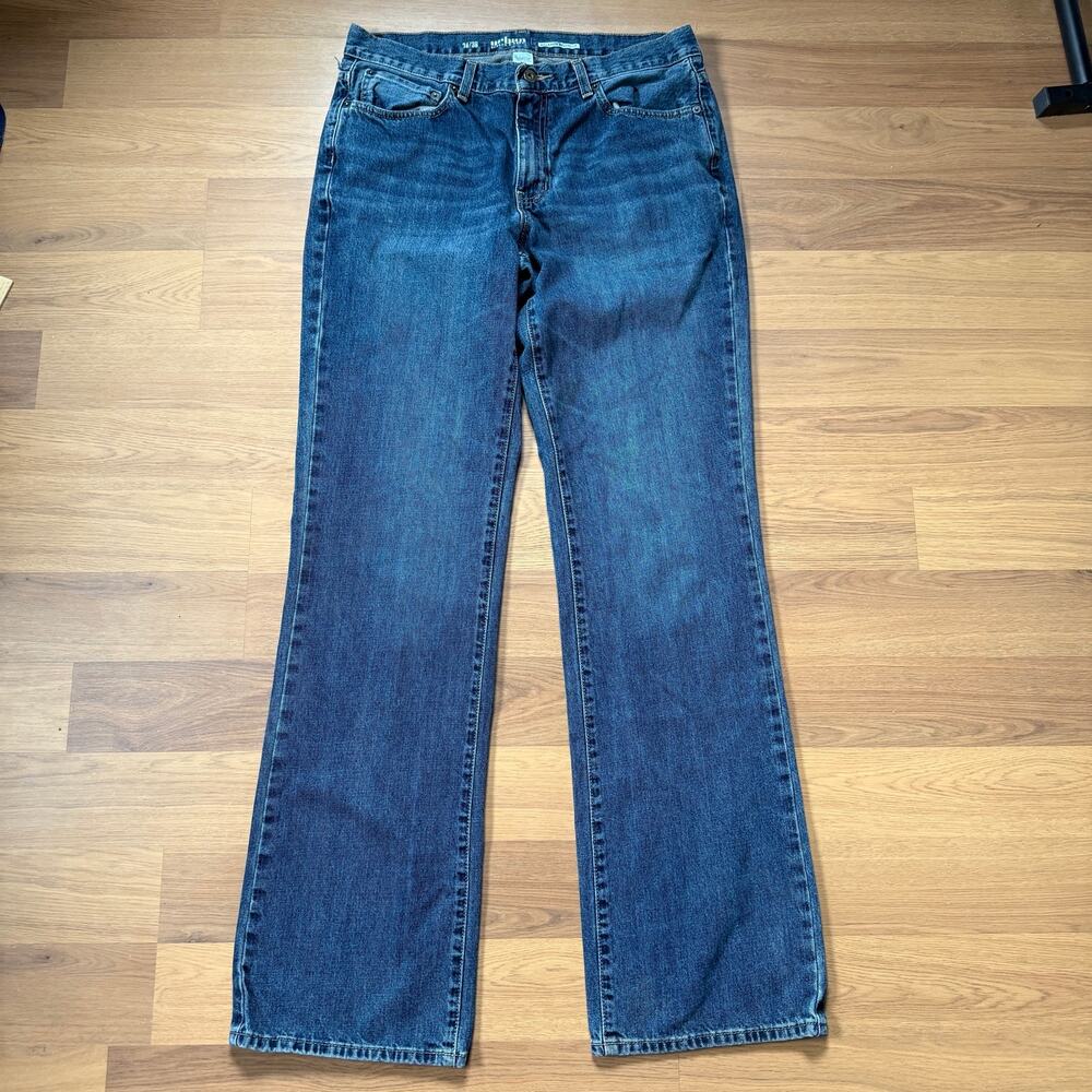 Men's Vintage Y2k Urban Pipeline Dark Blue Wash Denim Bootcut Jeans Sz 34 x 36